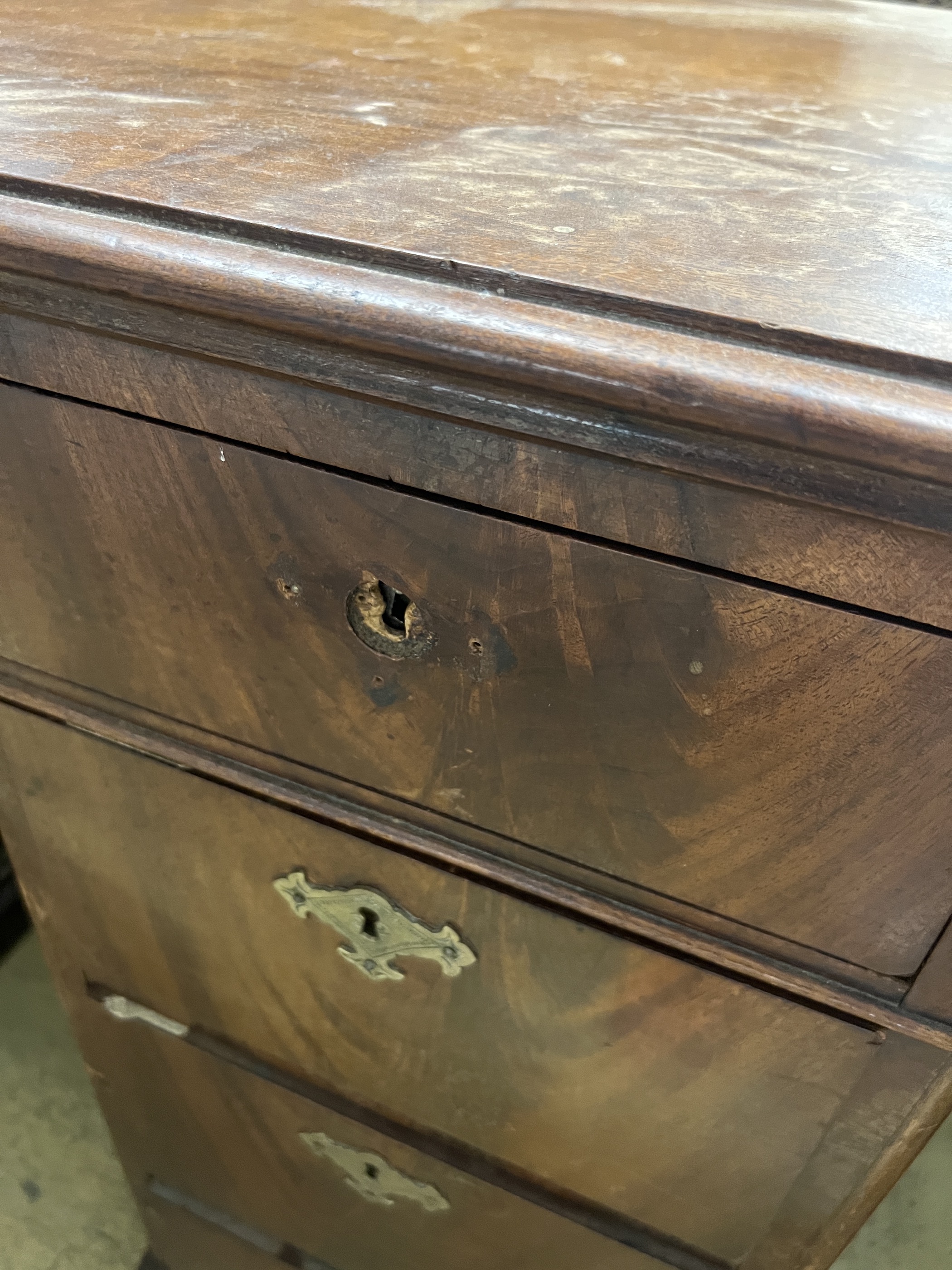 A 19th century Continental mahogany kneehole desk, length 105cm, depth 55cm, height 80cm